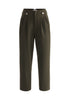 Paisie Cropped Button Detail Trousers in Army Green Cut Out